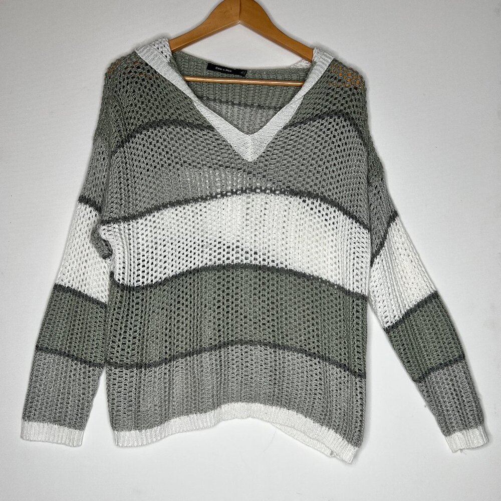 Anthropology Doe & Rae Women's V-neck Striped Hoodie Sweater